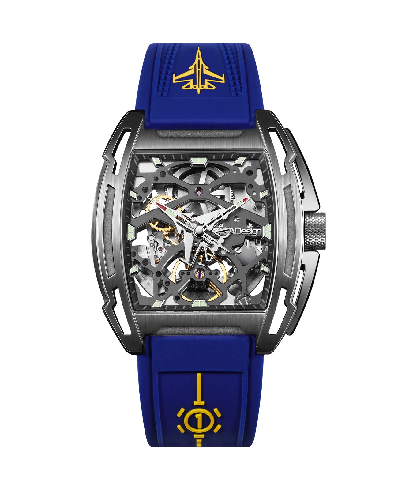Automatic Mechanical Watch - Z Series Aircraft Carrier Edition Skeleton Titanium Wristwatch Tonneau Sapphire Crystal for Men with Silicone Strap and Gift Box