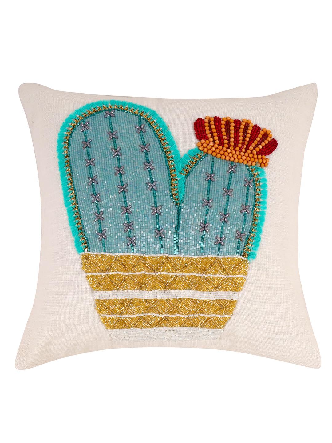 Pure Cotton Luxury White Floral Embroidered Cushion Cover for Home Decoration (Size 16"X16") 1 Piece-CC001