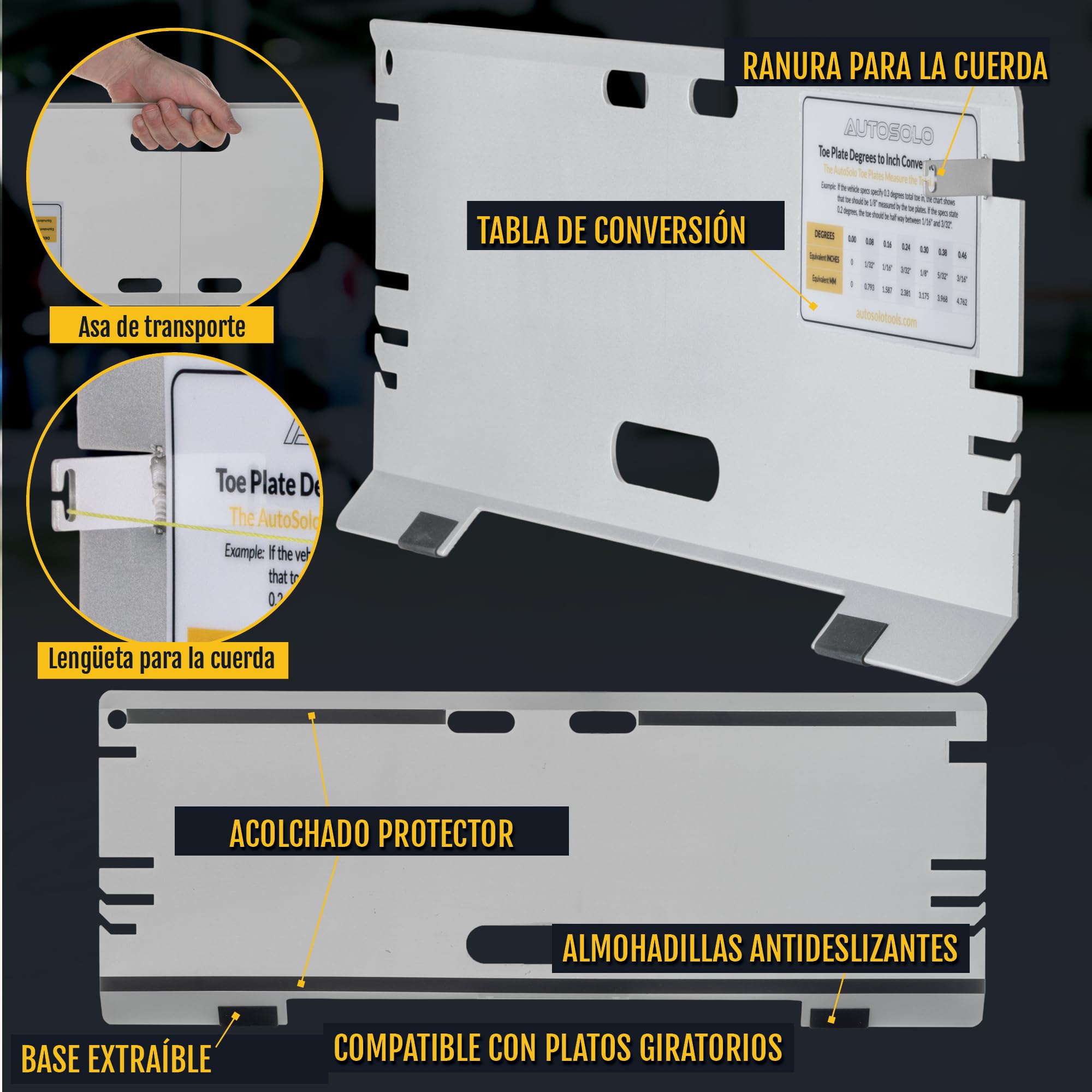 AutoSolo Juego de Placas de Alineación 3-en-1 – Herramienta de Alineación de Ruedas para Convergencia, Avance y Angulo de Empuje