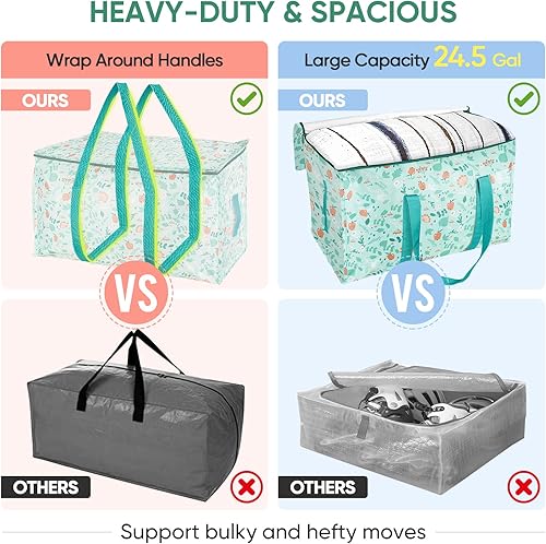 Vista 25 de BALEINE Paquete de 6 bolsas de mudanza de gran tamaño con asas reforzadas, bolsa de almacenamiento resistente para ropa, suministros de mudanza