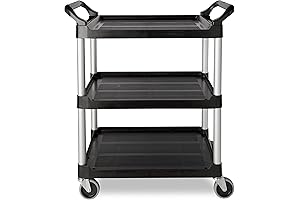 Rubbermaid Commercial Products 3-Shelf Rolling Service/Utility/Push Cart 200 lbs Capacity
