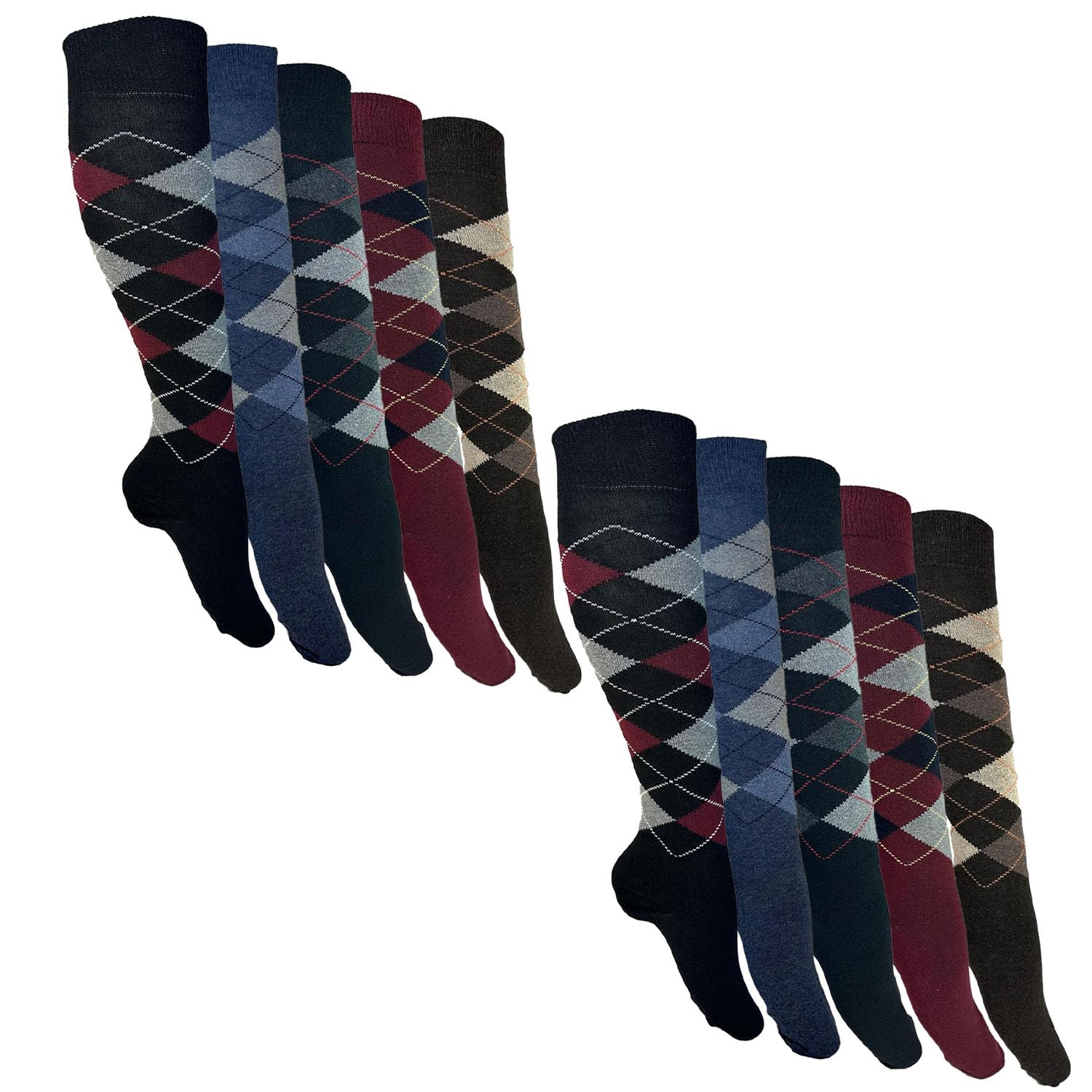Vearz Men's Assorted (12 Pairs) Long Hose Cotton Rich Argyle Summer Golfing Sport Knee High Socks Size 6-11 (Assorted (12 Pairs))