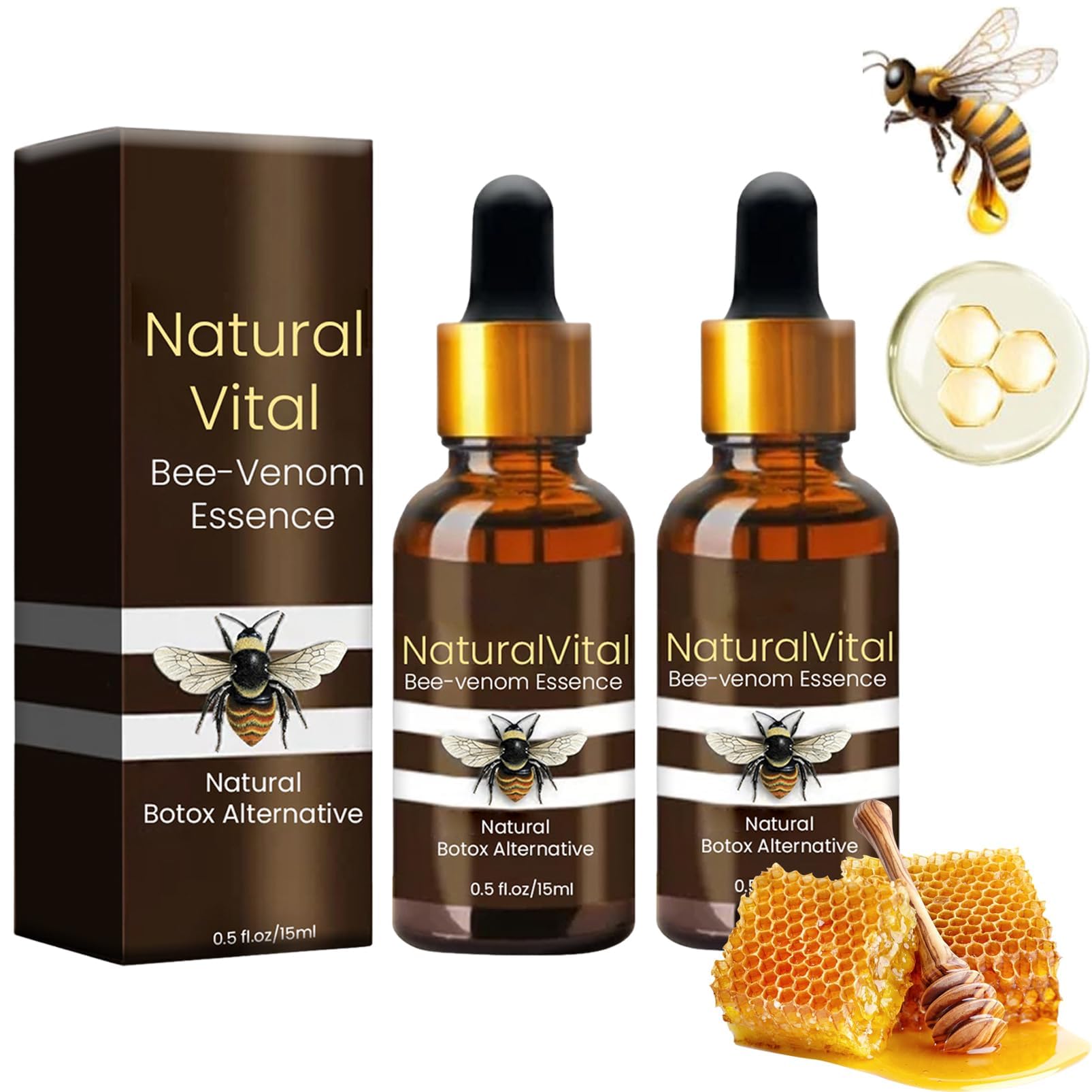 Bee Serum Against Wrinkles Face - Bee Serum Pigment Spot Remover Face - Bee Face Serum Anti-Wrinkle Essence - Anti-aging Serum, Moisture Improve Skin Fading Fine Lines Pack of 2