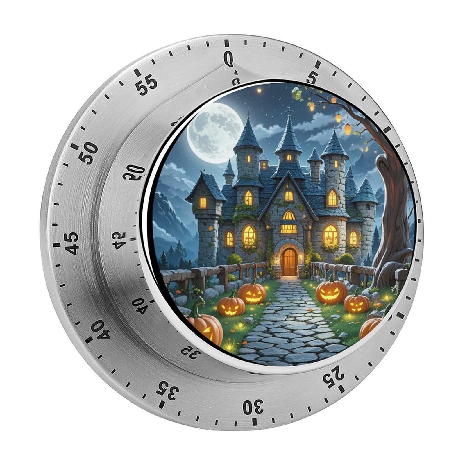 Moon Castle Timer Fashion Visual Timers Wind Up 60 Minutes Desk Timers Stainless Steel Magnetic Timer Countdown Clock No Batteries Loud Alarm for Kitchen Chef Cooking