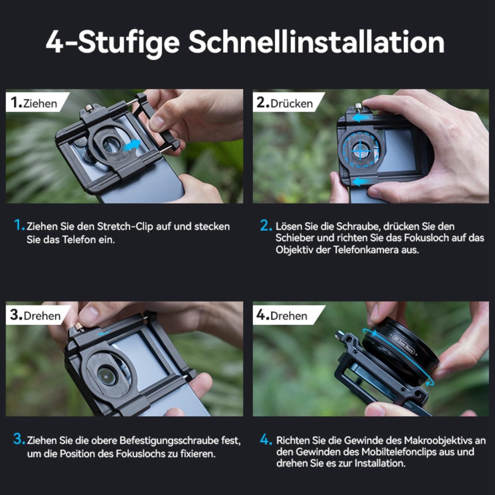 10X-20X Makroobjektiv,mit universellem Handy-Clip, Smartphone-Macro Lens, HD Zoom Handy Objektiv Geeignet für die meisten Smartphones (Schwarz-Z)
