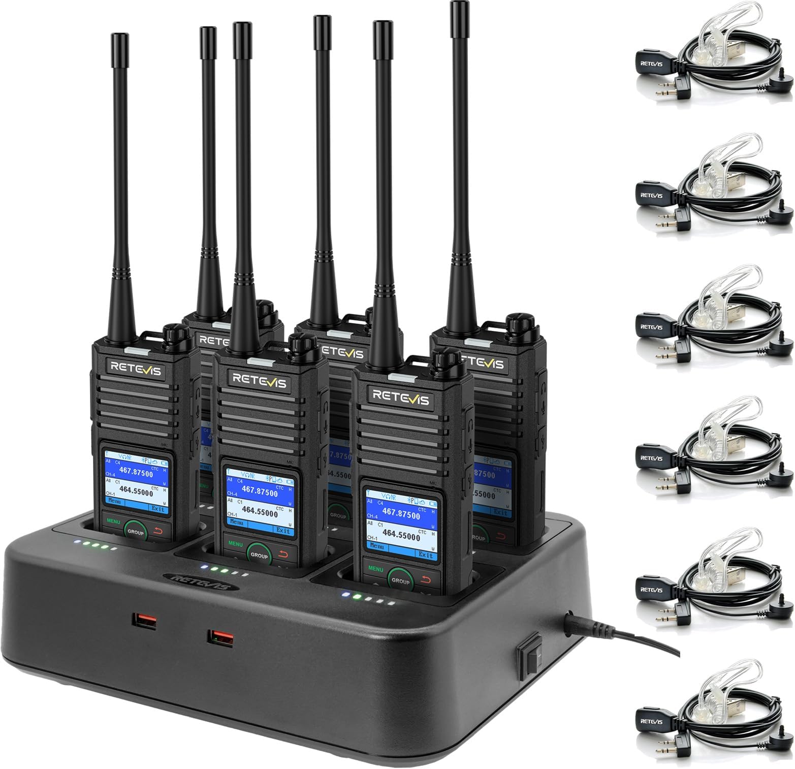 Retevis RB58 Waterproof Walkie Talkies with Earpiece, Long Range Bluetooth Two Way Radio, Dual Watch, Noise Cancelling, Group Call, APP Control, Emergency Alarm, for Hotels, Retail, Resorts (6 Pack)