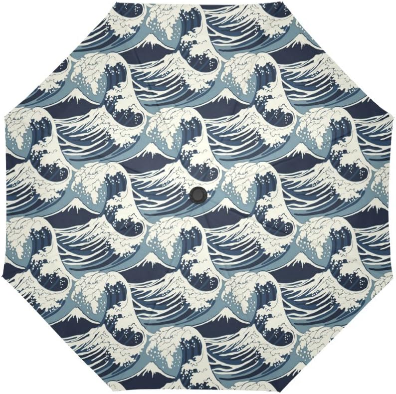 Famous Painting The Great Wave Off Kanagawa by Katsushika Hokusai Windproof Rainproof, Travel Umbrella Compact Sun/Rain