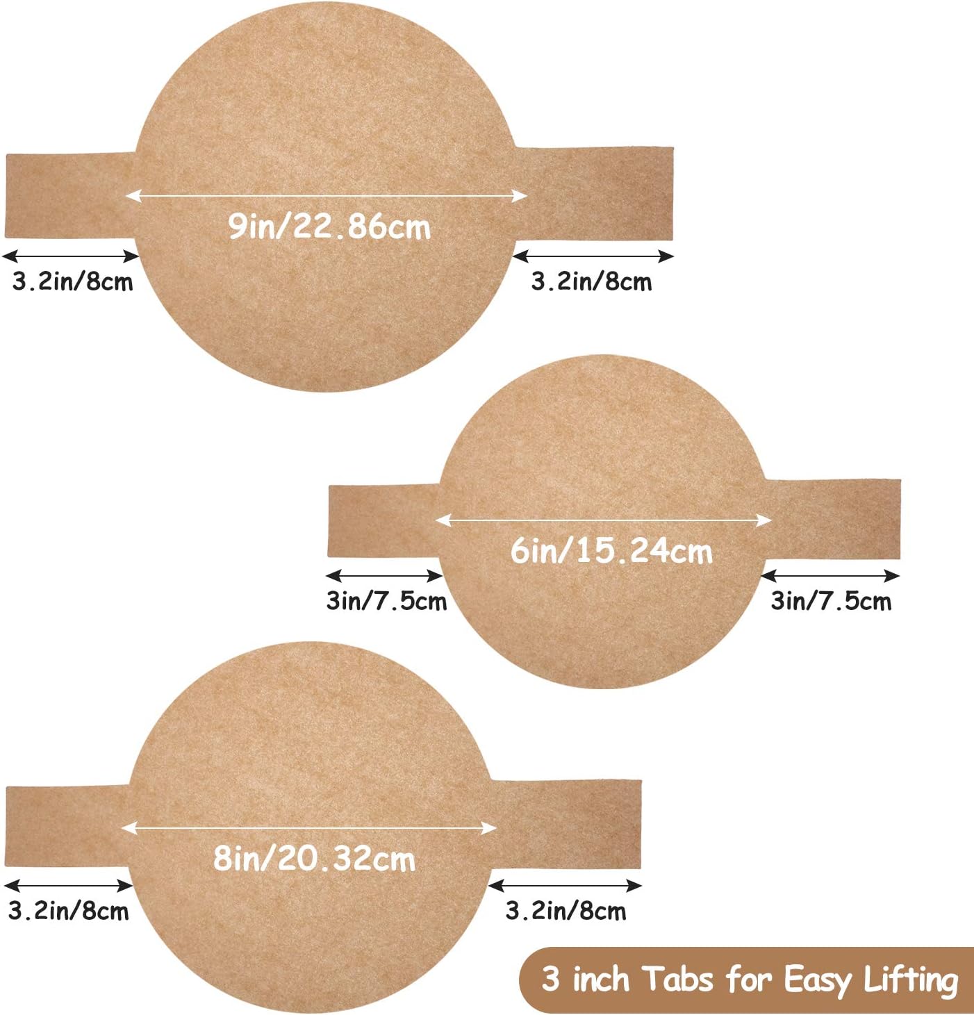 120 Pieces Precut Circle Cake Pan Liners Round Parchment Paper Non-stick Parchment Paper with Lift Tabs for Baking (Brown) - Image 2