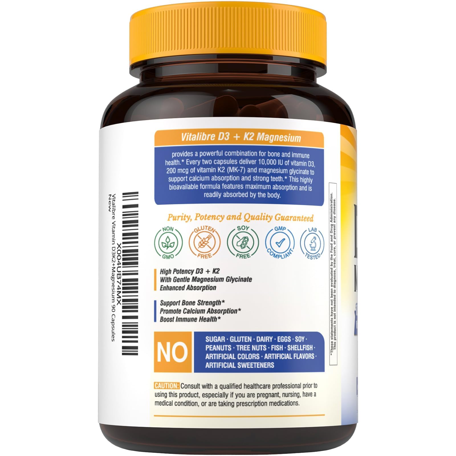 Vitalibre D3 K2 + Magnesium Supplement, 10000 IU Vitamin D3 & 200 mcg K2, with Magnesium Glycinate, Bone, Teeth, Immune & Energy Support, High Absorption, Non-GMO, Easy to Swallow, 60 Capsules — Amazon image 8