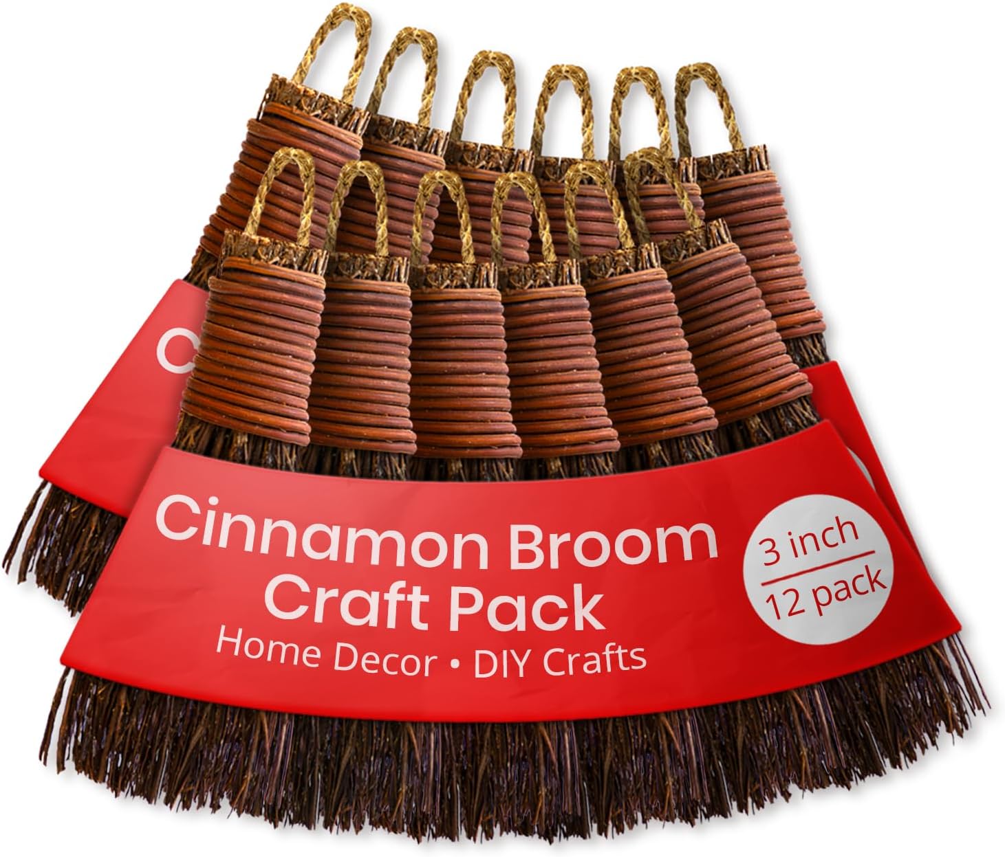 Cinnamon Broom - Cinnamon Scented 3in (12 Pack) Mini Broomsticks - Decorative Witch Broom for Door Protection & Halloween Décor
