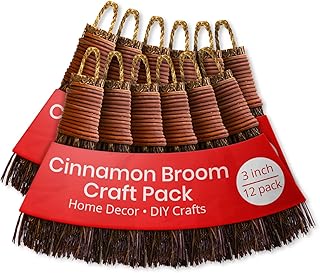 Cinnamon Broom - Cinnamon Scented 3in (12 Pack) Mini Broomsticks - Decorative Witch Broom for Door Protection & Halloween Décor