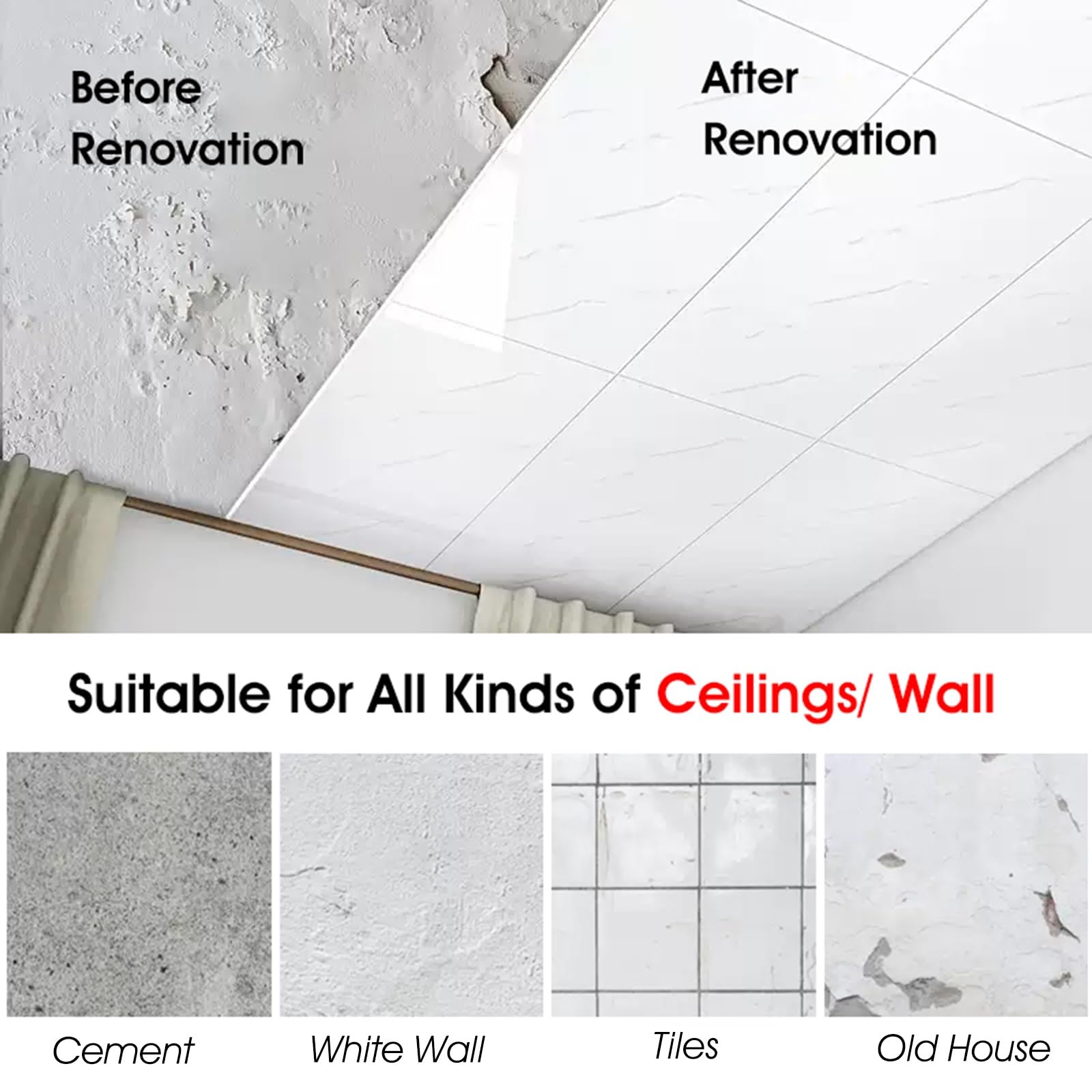 Pannelli da soffitto in PVC per bagno e doccia, rivestimento murale impermeabile per nascondere pareti danneggiate, ideale per la ristrutturazione di casa e ufficio