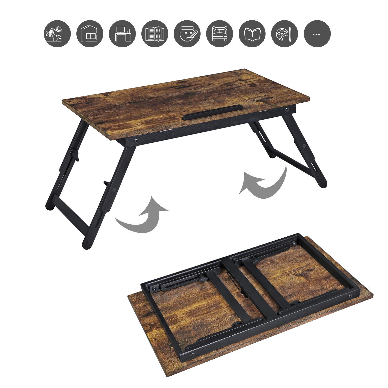 SONGMICS Laptop Desk, Adjustable Bed Sofa Table, Breakfast Serving Tray