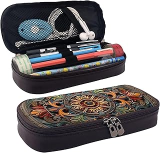 Medallion Multi Print Leather Flap Cosmetic Case, Cosmetic Bag, Zipper Storage Bag, Leather Flap Stationery Bag