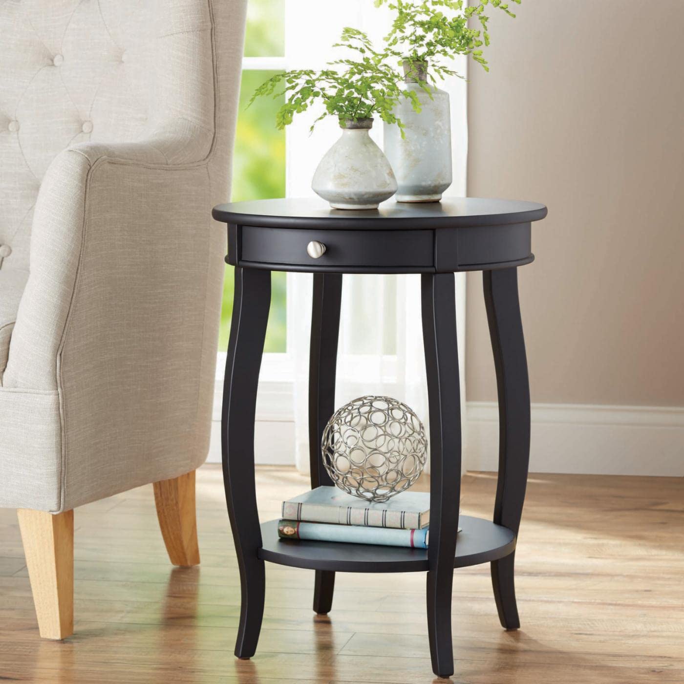 Brown Art SHOPPEE Corner Side Table With Drawer, Retro Chest of Drawers Bedside Coffee Table (Black)-image-34