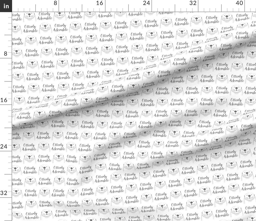 Spoonflower Fabric - Adorable Charcoal White Otter Sea Otters Words Cute Animal Creature Printed on Petal Signature Cotton Fabric by The Yard - Sewing Quilting Apparel Crafts Decor