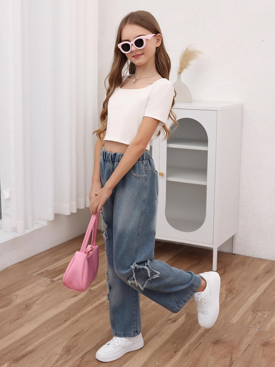 SOLY HUX Girl's Crop Tops Cute Clothes 3 Pack Square Neck Short Sleeve T Shirts Basic Slim Fitted Tees - Image 5