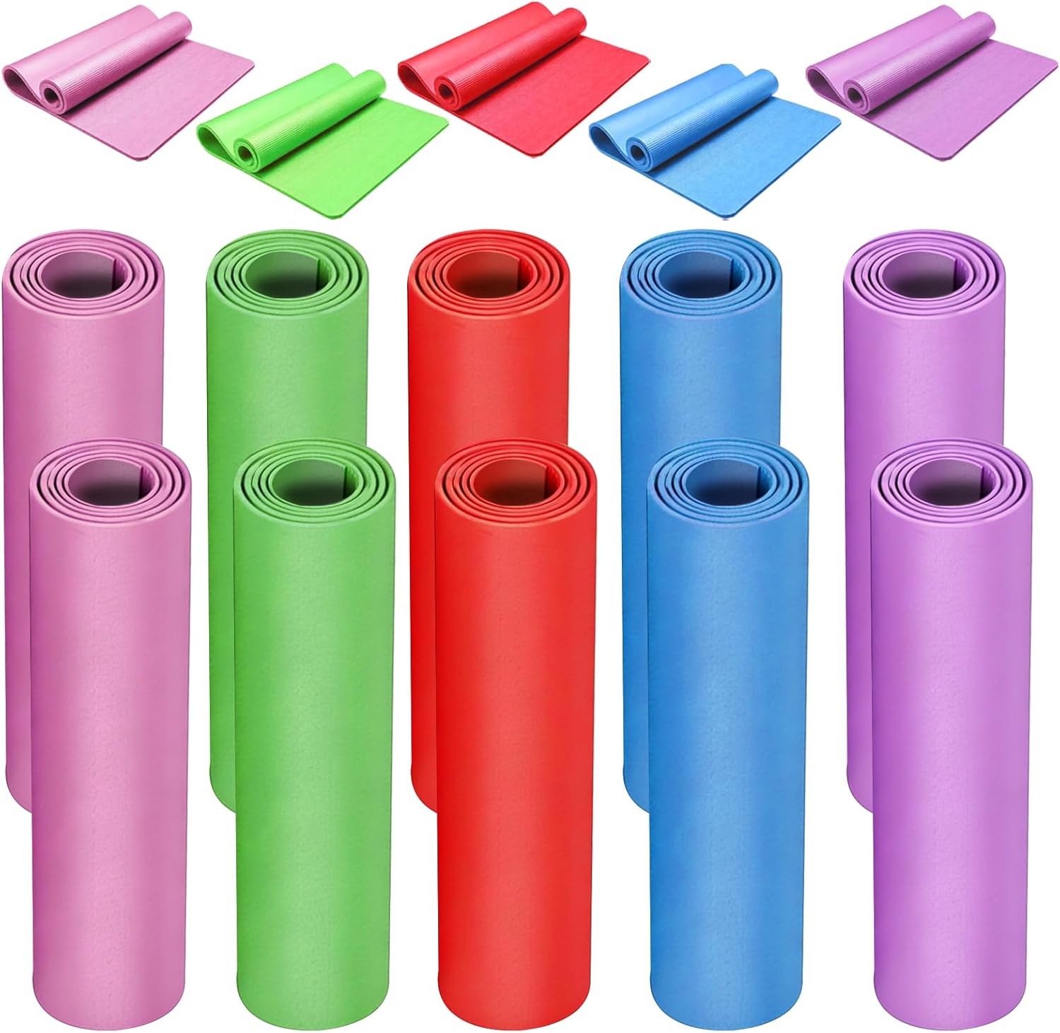 10 Pcs Yoga Mats Bulk 68'' x 24'' x 0.16 inch Thick Non Slip Texture Exercise Mats without Latex Gym Pads Bundle for Kids Adult Outdoor Yoga Pilates Workout(Multicolor)