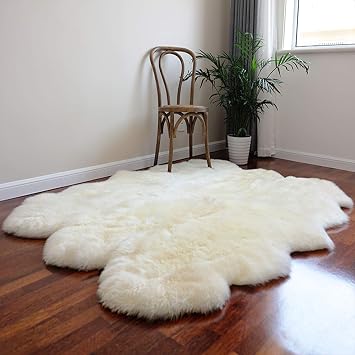 Shearling Rug Natural Wool Real Fur Rag Shearling Mat Shearling Rug Fur Mat Shearling Cushion White Size 6p150*200cm