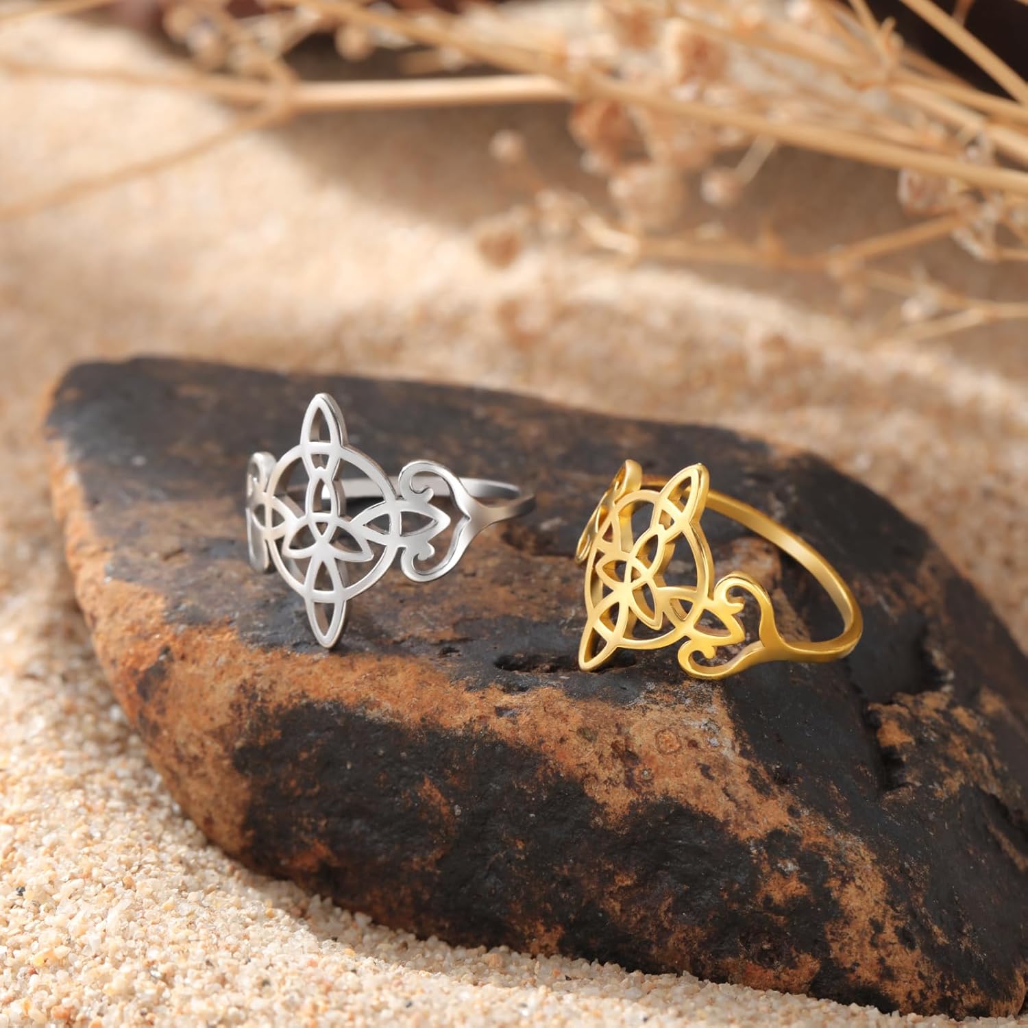kkjoy Witches Knot Ring Stainless Steel Magic Knot Pagan Wiccan Symbol Ring Celtic Triangle Knot Witchcraft Amulet for Women Charming Ladies - Image 6