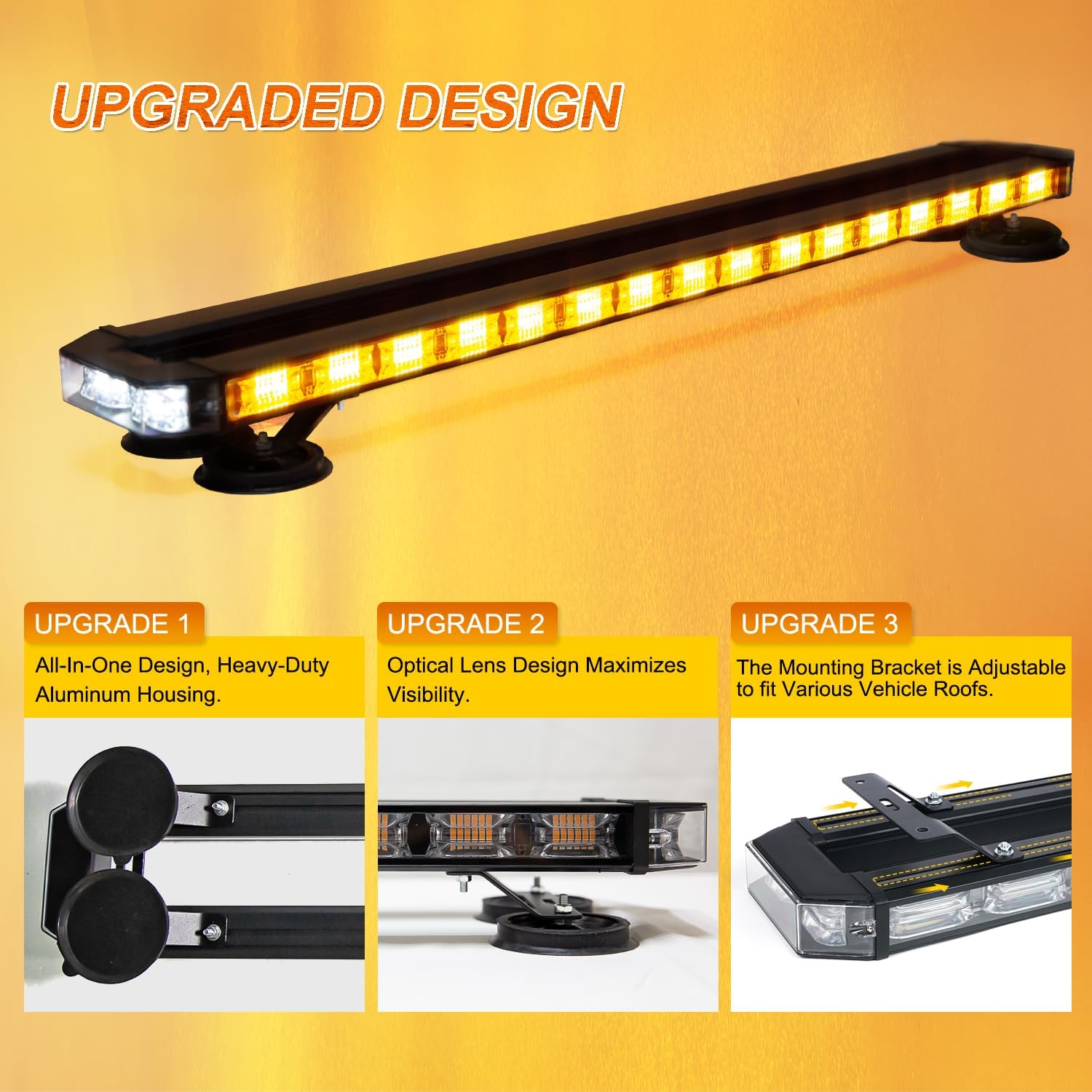 LUMENIX 38 Inch 216 LED Rooftop Strobe Emergency Lights Bar w/Controller Amber Warning Flashing Traffic Lightbar and White Alley Take Down Light for Construction Vehicles Towing Work Trucks Snow Plow