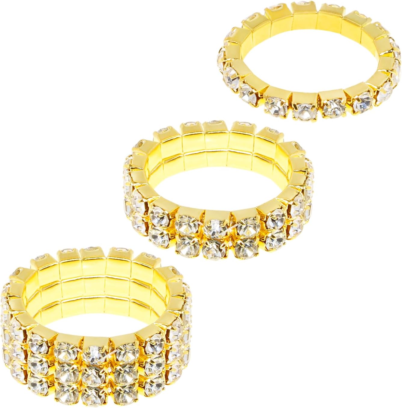 Rhinestone Stretch Ring 3Pcs Crystal Stackable Elastic Finger Rings Cute Diamond Engagement Ring for Women Wedding Valentine’s Day Party Favor
