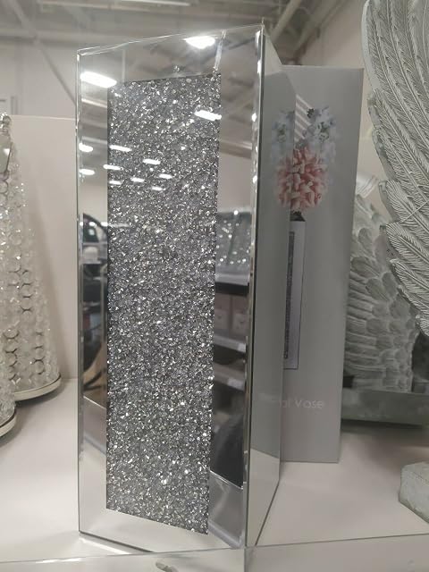 Biznest 35cm Square Crushed Diamond Vase Sparkle Ornament Bling Gift Crushed mirrored rectangular flower pot Crushed Diamond Display Home Decor
