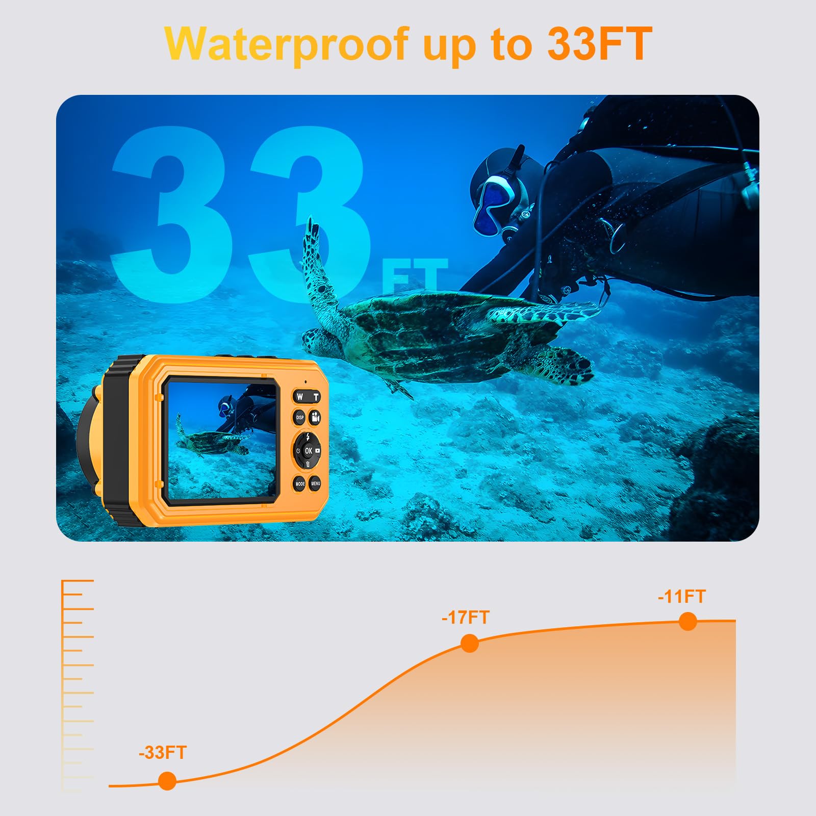 Caméra sous-marine 4K 56 MP 33FT UHD double écran étanche mise au point automatique 1500 mAh