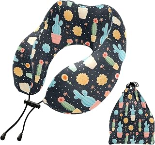 ALAZA Neck Travel Pillow for Sleeping Airplanes Memory Foam Portable Ball Cactus Cute Black Soft Washable Cover Neck Support Pillows