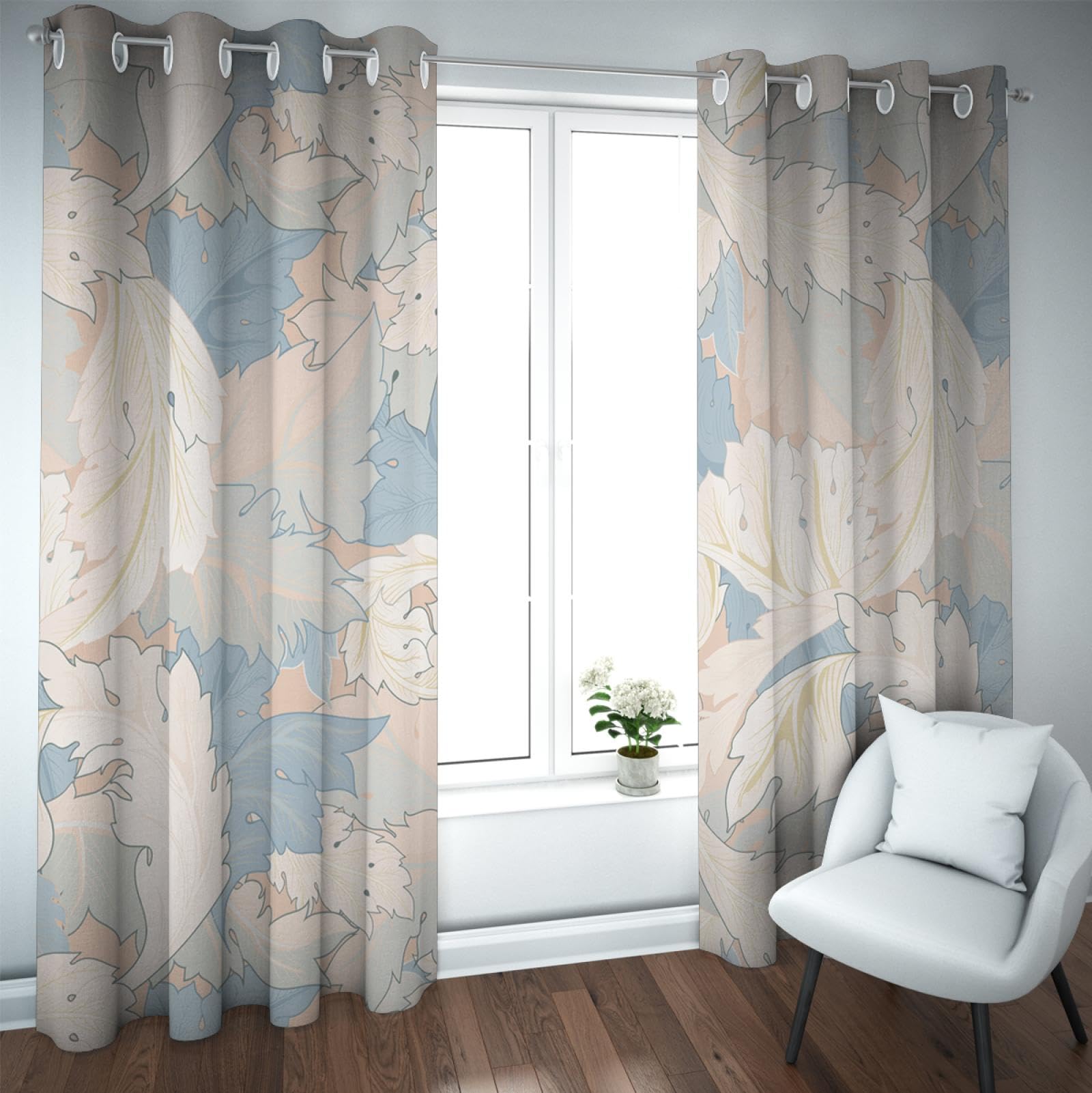 CHERHERART Modern Blackout Curtains for Living Room William Morris Window Curtains with Leaf Print Rv Curtain Soundproof Drapes for Bedroom W66xL54
