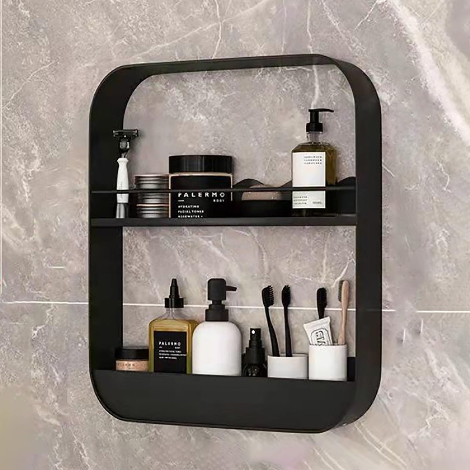 Étagère murale de salle de bain sans perçage élégante et stable avec rebord anti-chute