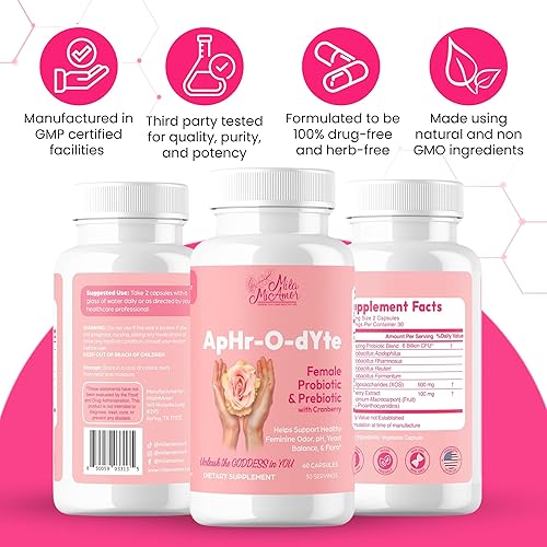Miniatura 7 de Mila Miamor ApHr-O-dYte - Probiótico y prebiótico para mujer con arándano, sin gluten, suplemento sin OMG para la salud femenina, equilibrio de pH,