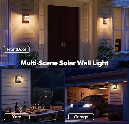 Miniatura 6 de Luces solares de pared impermeables para exteriores, paquete de 2 luces de pared de metal + alimentación USB-C, luces solares de porche al aire