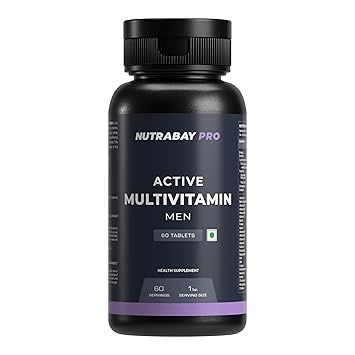 Nutrabay Pro Active Multivitamin for Men with Zinc, Magnesium, Vitamin B,C,A,E – Enhances Energy, Immunity & Better Sleep– 60 Veg Capsules | 100% RDA for Viamins & Minerals | Purity Tested Supplement - image, photos