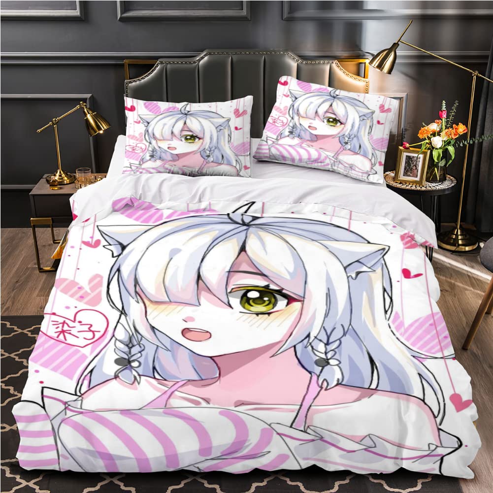 Housse de Couette 220x240 cm Dessin Animé Japonais Parure de lit Adulte 2 Personnes Manga Fille Microfibre avec Fermeture Éclair avec 2 Taies d'oreillers 65 x 65 cm