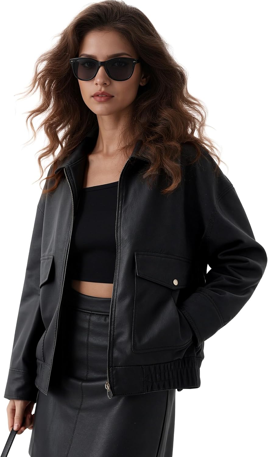 Oversize Leather Jacket Women Faux Motorcycle Coats Bomber with Double Pockets,2025 Fall,Winter Fashion Outwear - Image 4