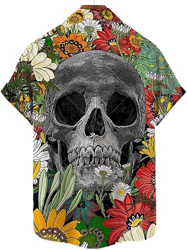 Miniatura 2 de BIRW Camisa de Halloween para hombre, diseño de calavera, manga corta, con botones, hawaiano, para vacaciones