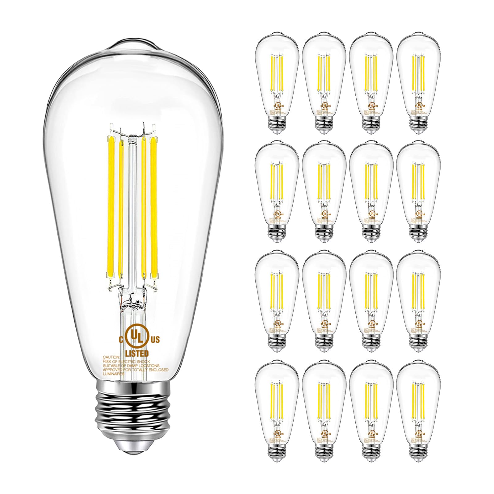 DAYBETTER 16 Pack Vintage LED Edison Bulbs, E26 Led Bulb 60W Equivalent, Dimmable Led Light Bulbs, High Brightness 800 LM Neutral White 4000K, ST58 Antique Filament Bulbs, Clear Glass Style for Home