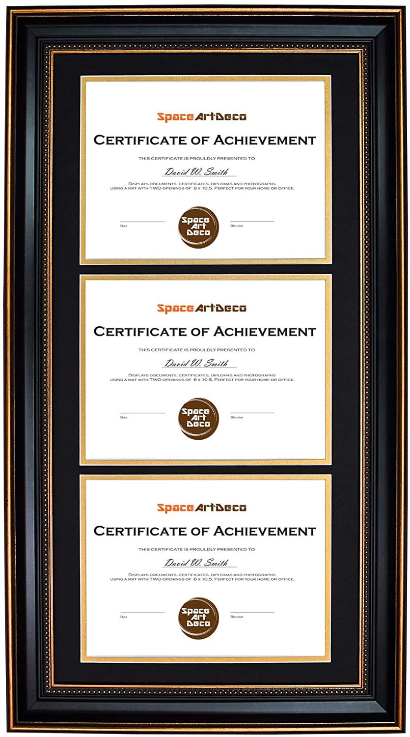 Buy Space Art Deco Ornate Gold Black Design Vertical Triple Certificate/Diploma Frame Black