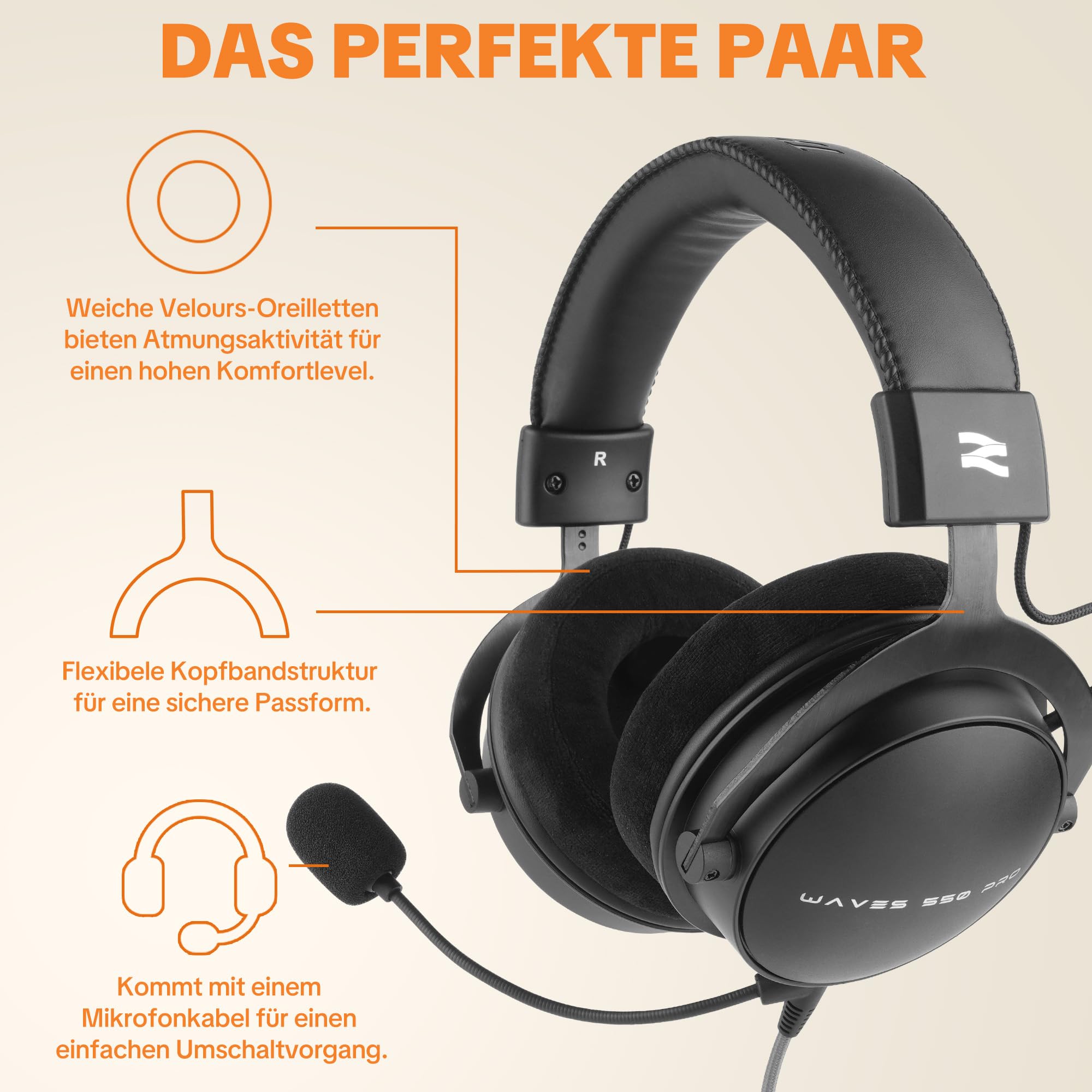 talomen W550X Studio-Kopfhörer, Geschlossen, Over-Ear, mit Leder- & Velourpolstern, abnehmbaren Kabeln, ideal für Recording, Mixing, Mastering, DJ-Monitoring und Gaming