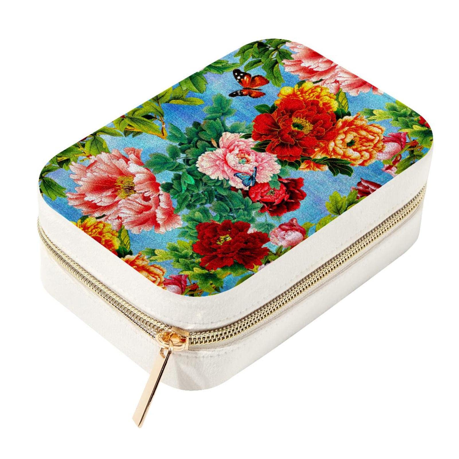 Caja organizadora de joyas con peonías, el regalo de terciopelo ideal para proteger tus collares