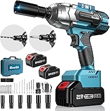 Seesii Impact Wrench 479 Ft-lbs (650Nm), 21V Cordless Pulse Screwdriver 3300 RPM with 2 x 4.0Ah Batteries, 6 Nuts, 8 Drill Bit, 6 Screws, 1/2 Pulse Screwdriver for Car and Use