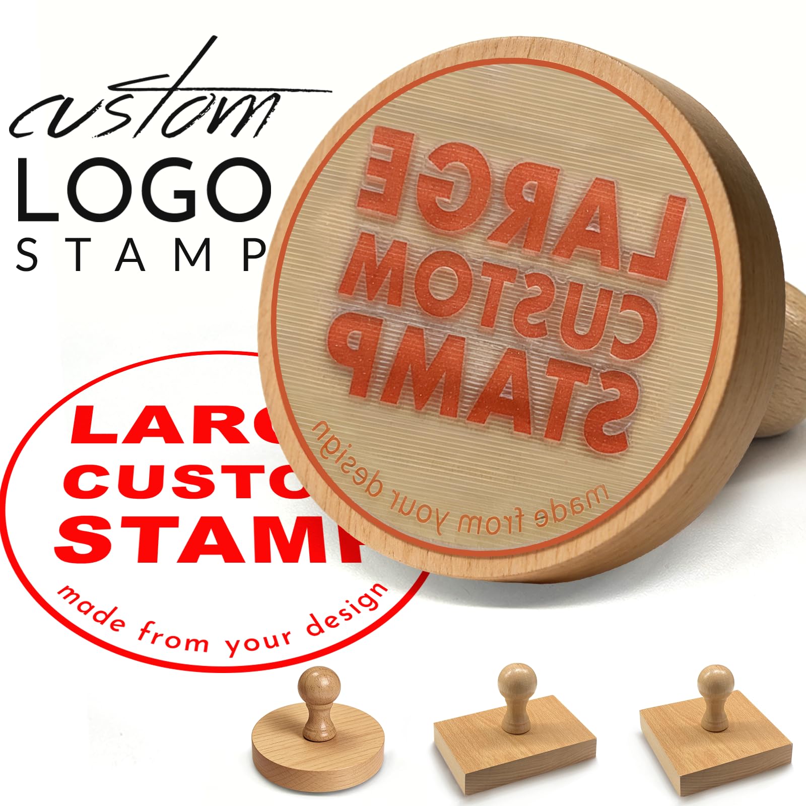 Custom Logo Stamp Personalised Wood Rubber Stamp for Business with Handle Customised Logo Image Address Name Create Your Own Stamp-Round