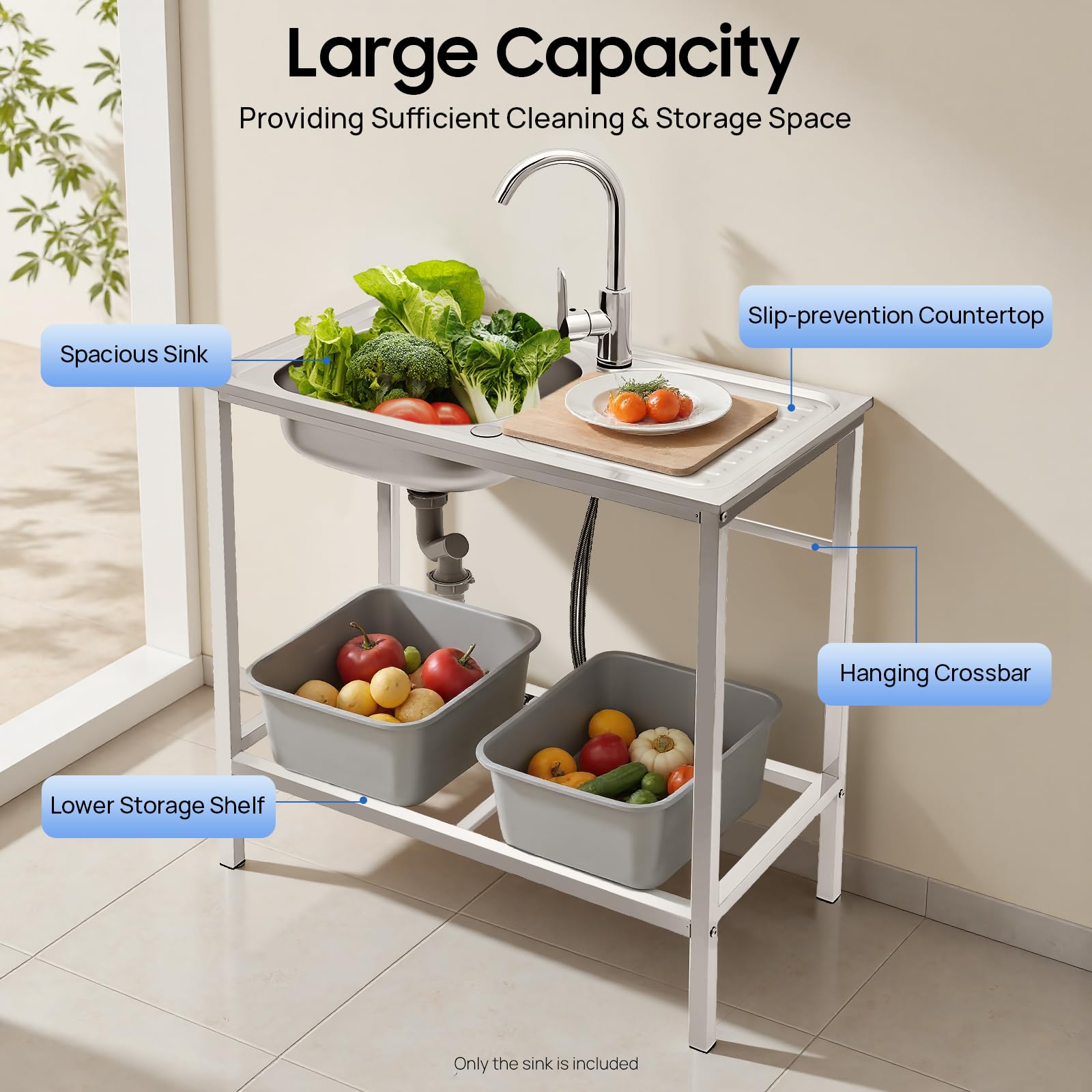Évier commercial - En acier inoxydable - Lavabo mobile - Lavabo de cuisine - Avec robinet - Établi - Pour restaurant, buanderie, camping