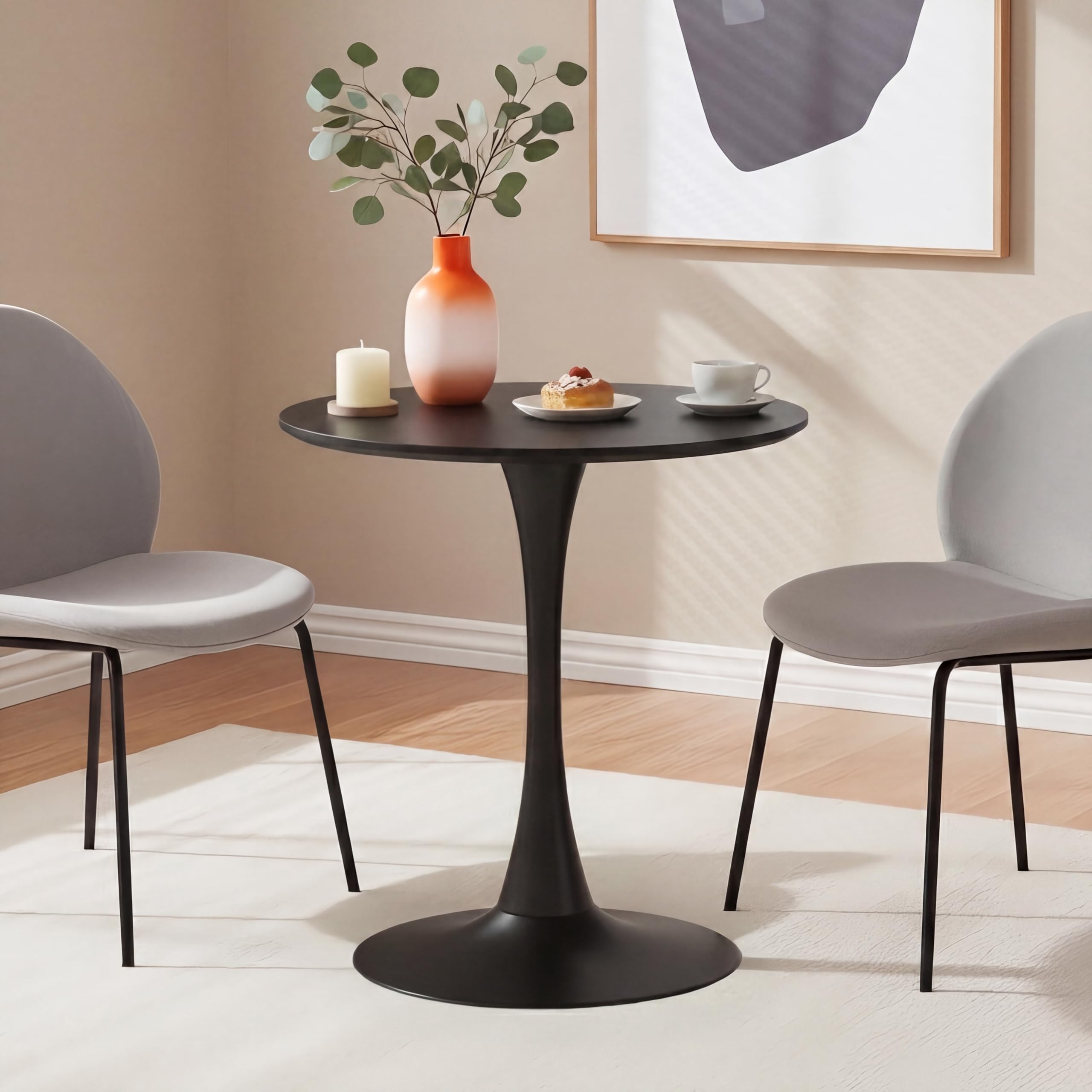 24 Inch Round Dining Table,Mid-Century Tulip Table with Metal Pedestal Base,Modern Leisure Table for Small Space Kitchen Dining Room,Easy Assembly,Black