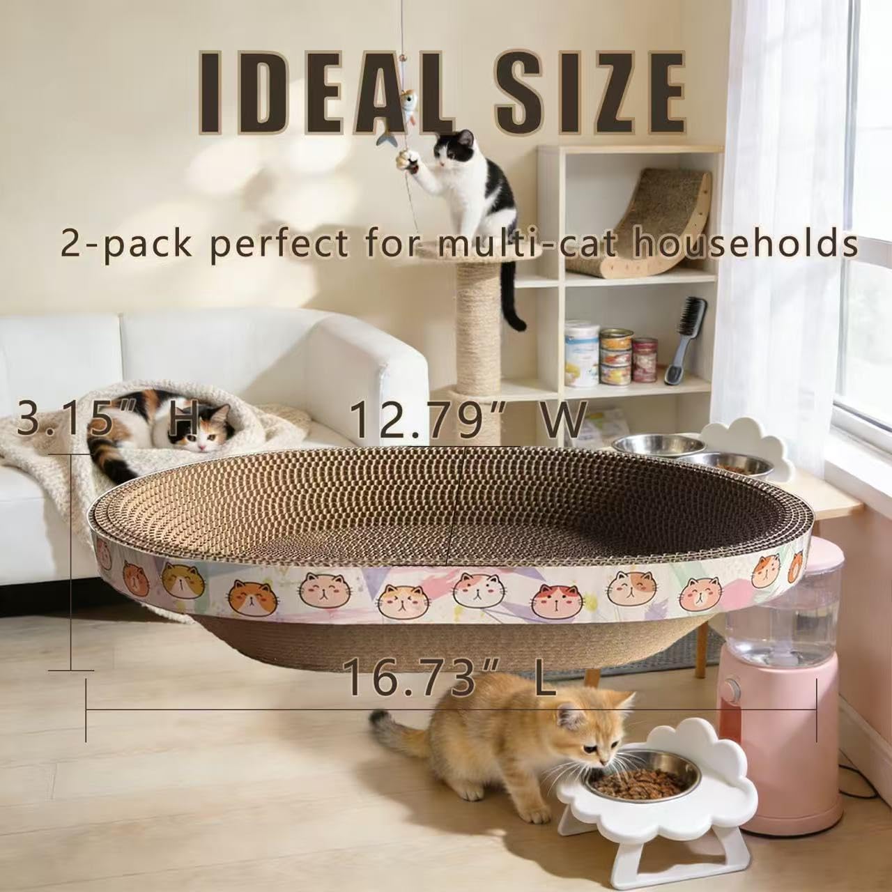 2PCS Cat Cardboard Scratcher with Toys, Oval 16.7" x 12.8" Kitty Scratching Board for Indoor Kitten Play Scratch Bed Sofa Furniture Protector