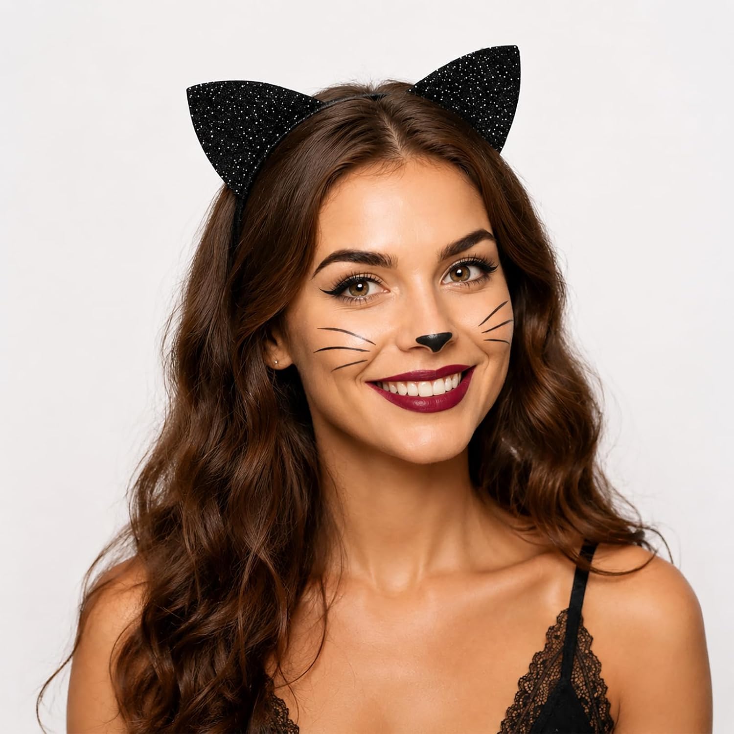 Cat Ears Headband Black Glitter Cat Headband for Women Halloween Cosplay image 5