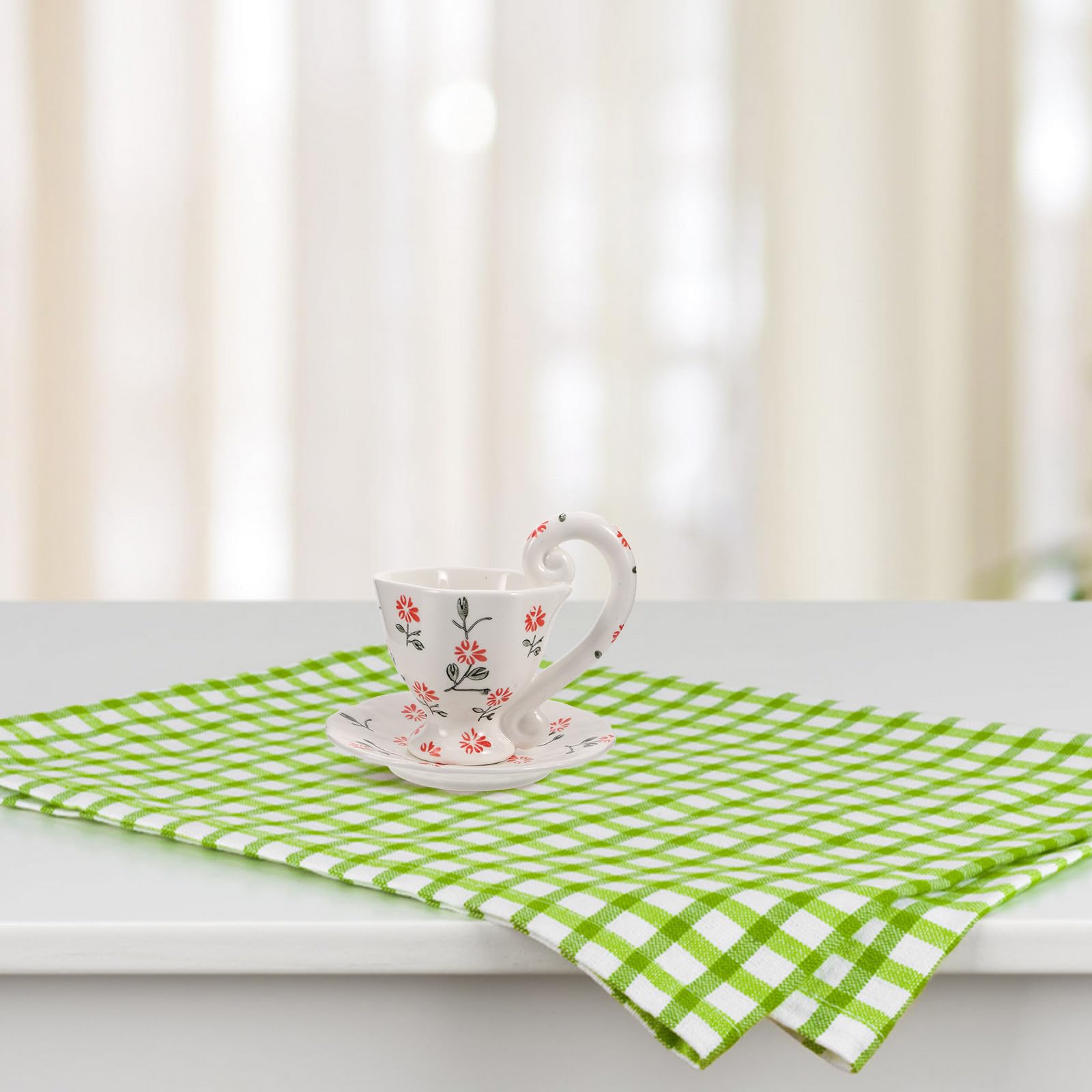 Ensemble de 1 tasse et soucoupe en céramique - Mug à café floral de 200 ml avec anse pour expresso - Tasses et assiettes en porcelaine artisanale pour une fête d'anniversaire