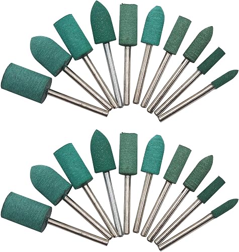 Rubber Polishing Bits Polishing Drill Bit Green Buffer Abrasive Bits Metal Polish Tips Rotary Tool Accessories 3 mm Mandrel Bullet Cylinder Shape 20 Pieces (Green)