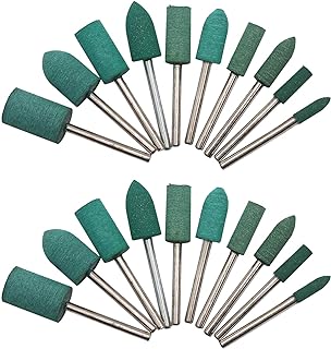 Rubber Polishing Bits Polishing Drill Bit Green Buffer Abrasive Bits Metal Polish Tips Rotary Tool Accessories 3 mm Mandrel Bullet Cylinder Shape 20 Pieces (Green)